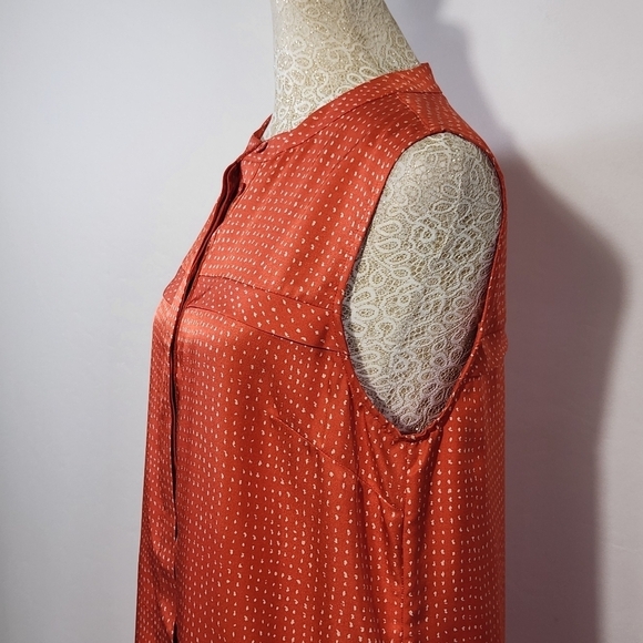 Fossil Women's 100% Silk Orange Ditzy Print Button Down Pockets Shift Dress SZ 4 - Picture 6 of 14